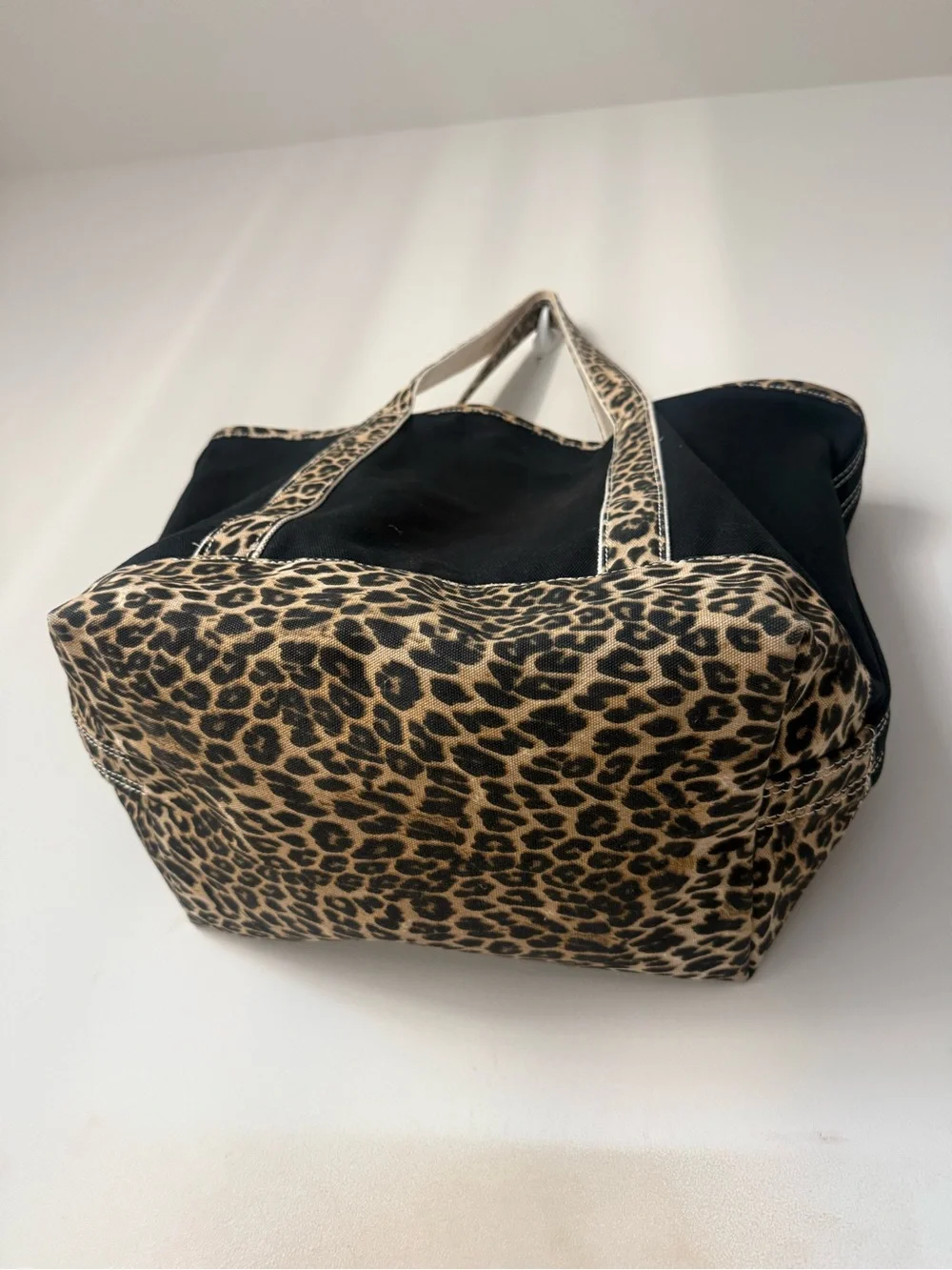 Lands' End X-Large Black Tote with Leopard Trim